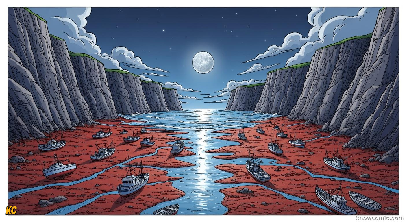 Bay of Fundy cliffs at low tide exposing dramatic rock as extreme tidal range drains the bay