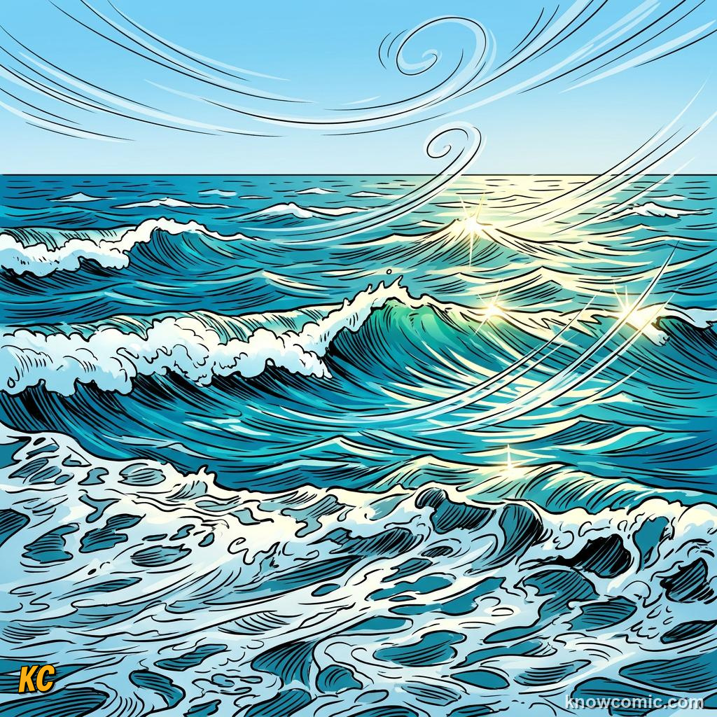 Wind streaking across the sea surface and ruffling ripples into bigger waves