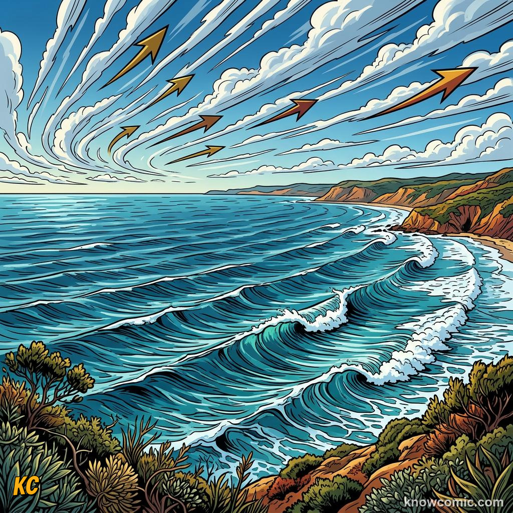 Wide open ocean fetch where wind blows across a long stretch of water