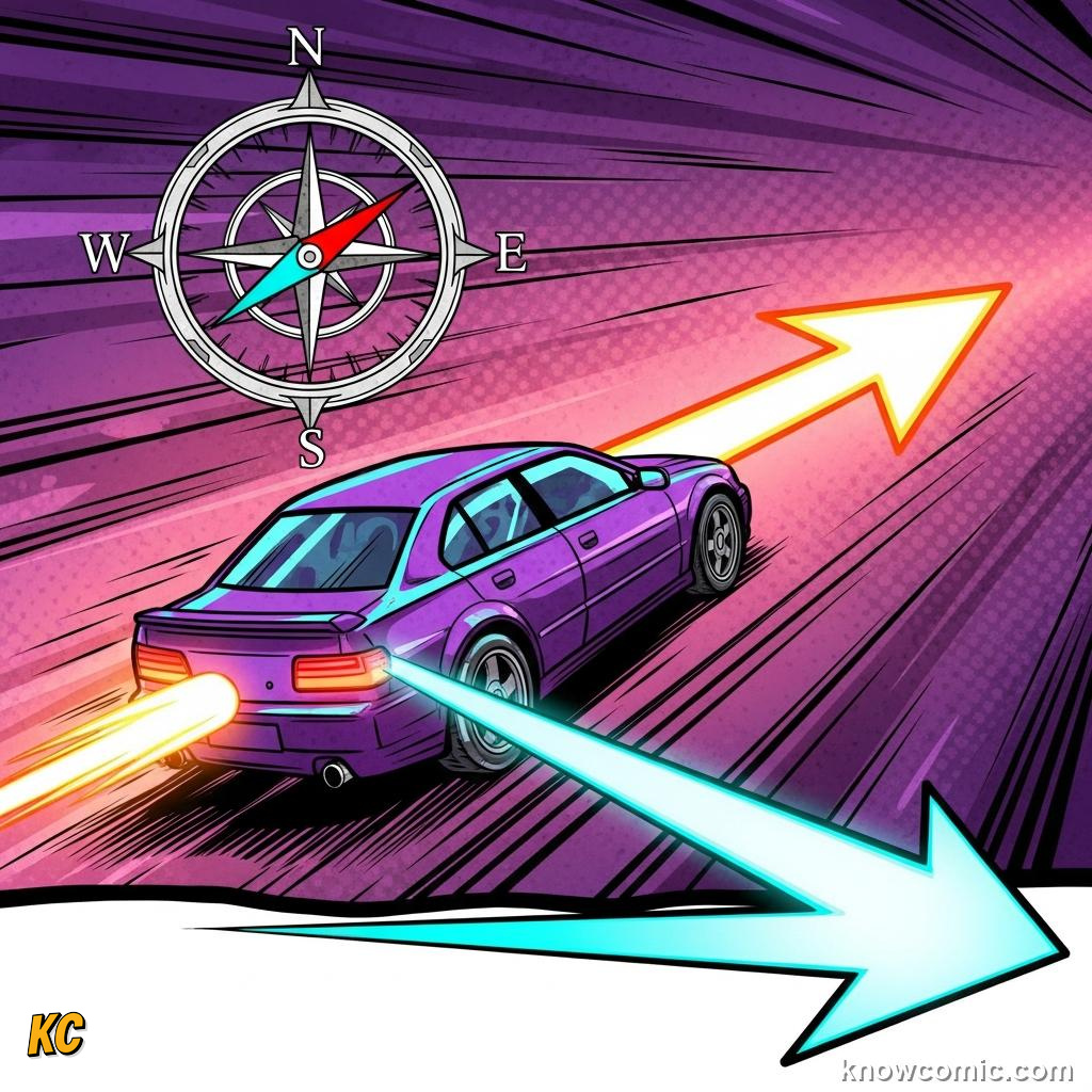 Comic illustration: SPEED & VELOCITY, SPEED IS SCALAR