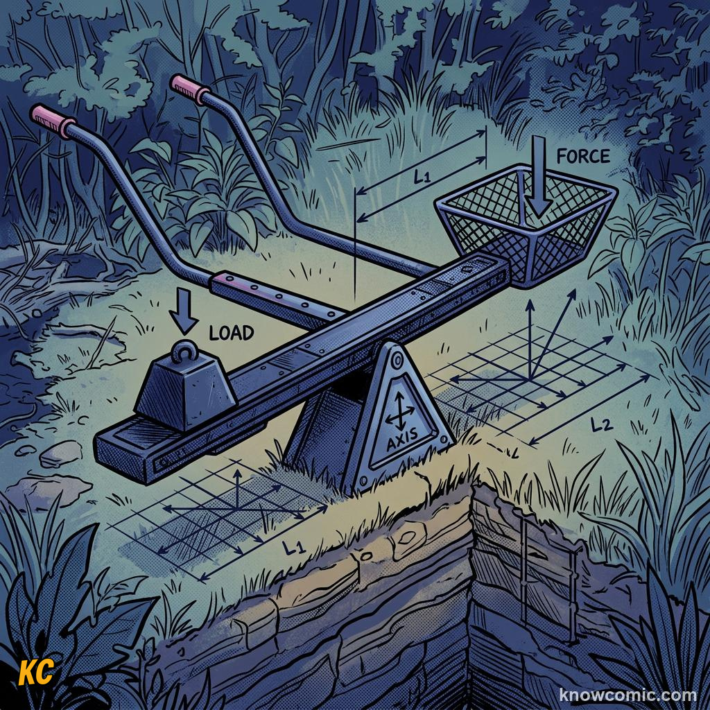 Comic illustration showing lever arm distance from pivot
