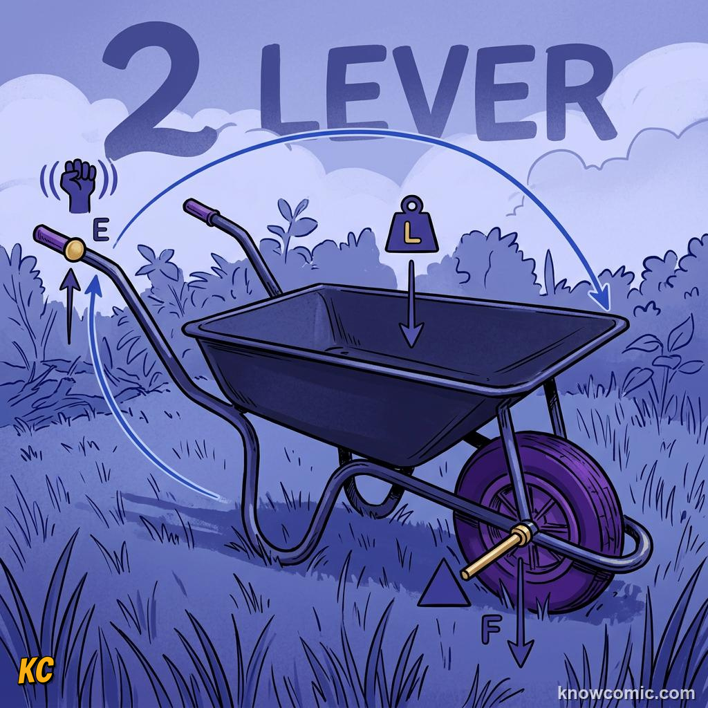Comic illustration of effort and load on a lever
