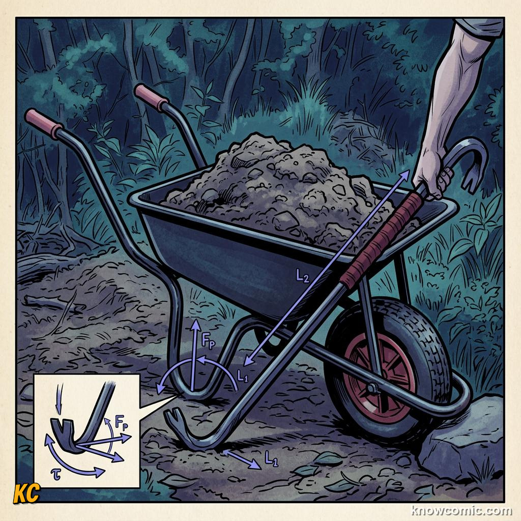 Comic illustration of crane counterweight balancing torque