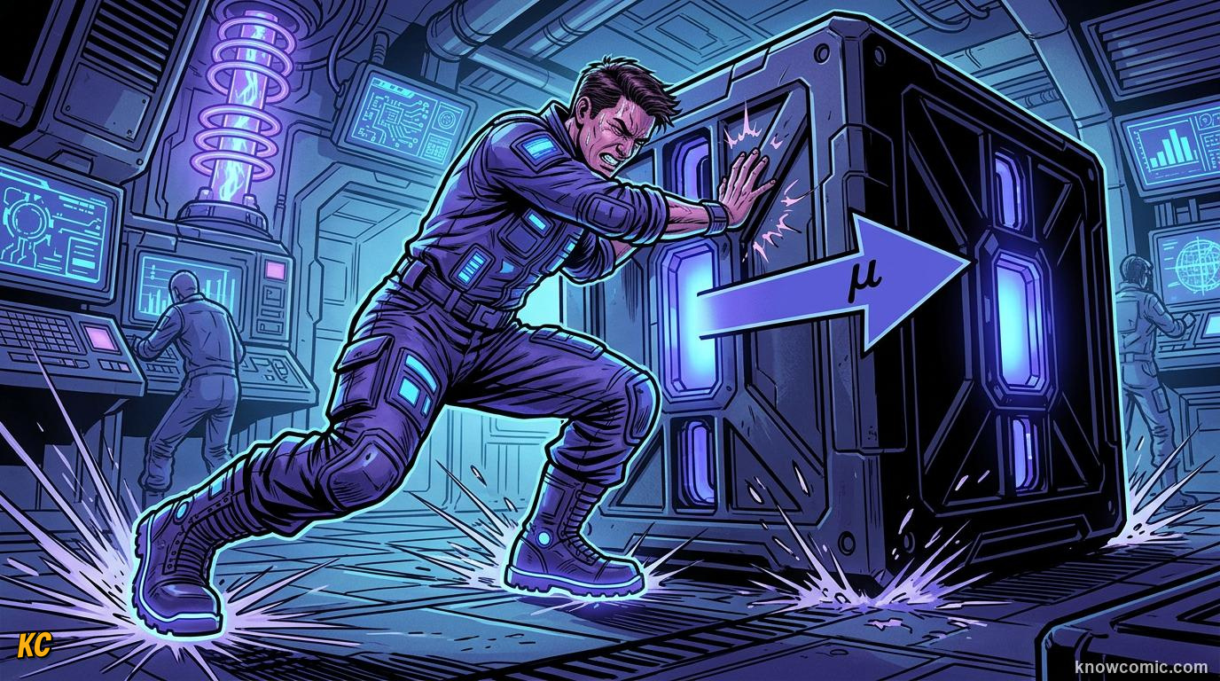 Comic illustration of friction between two surfaces in contact
