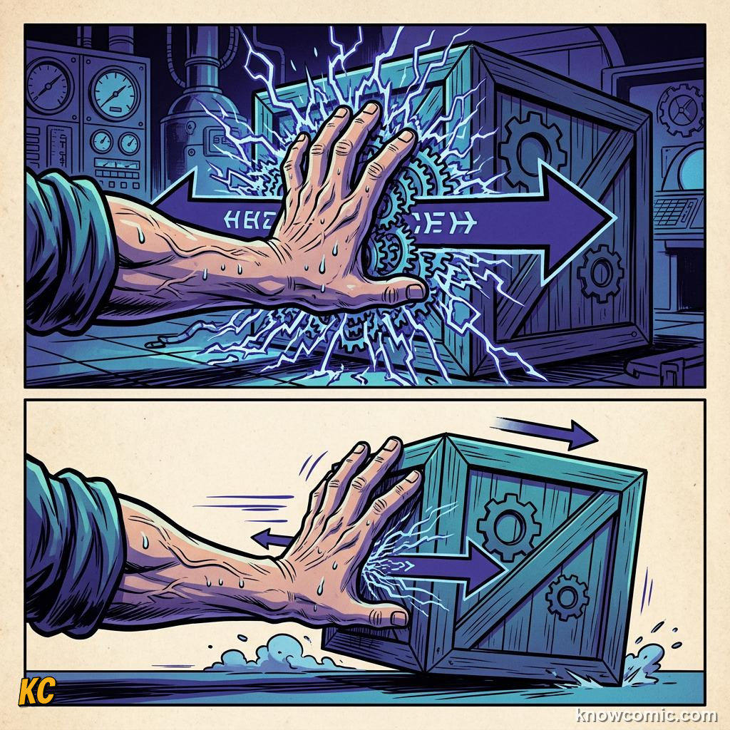 Comic illustration of friction coefficient for different materials