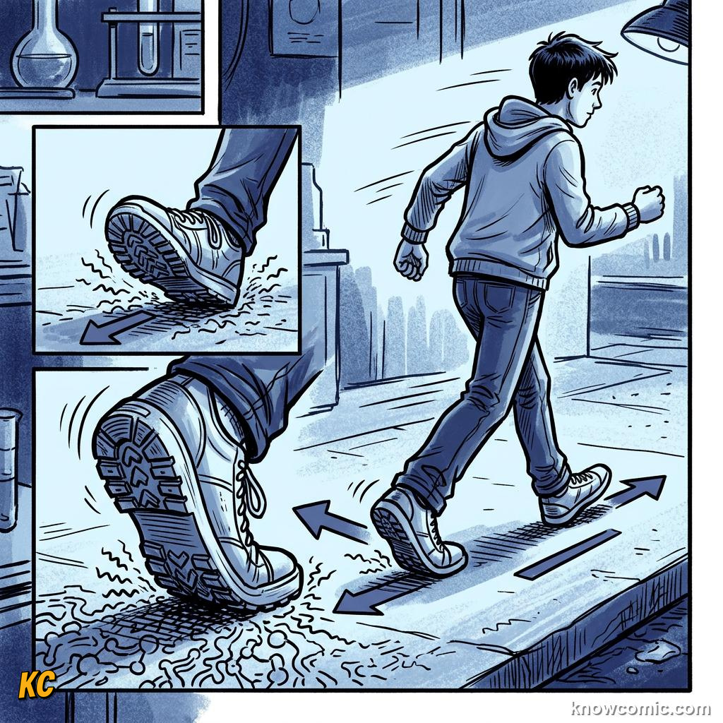 Comic illustration of friction causing wear and heat