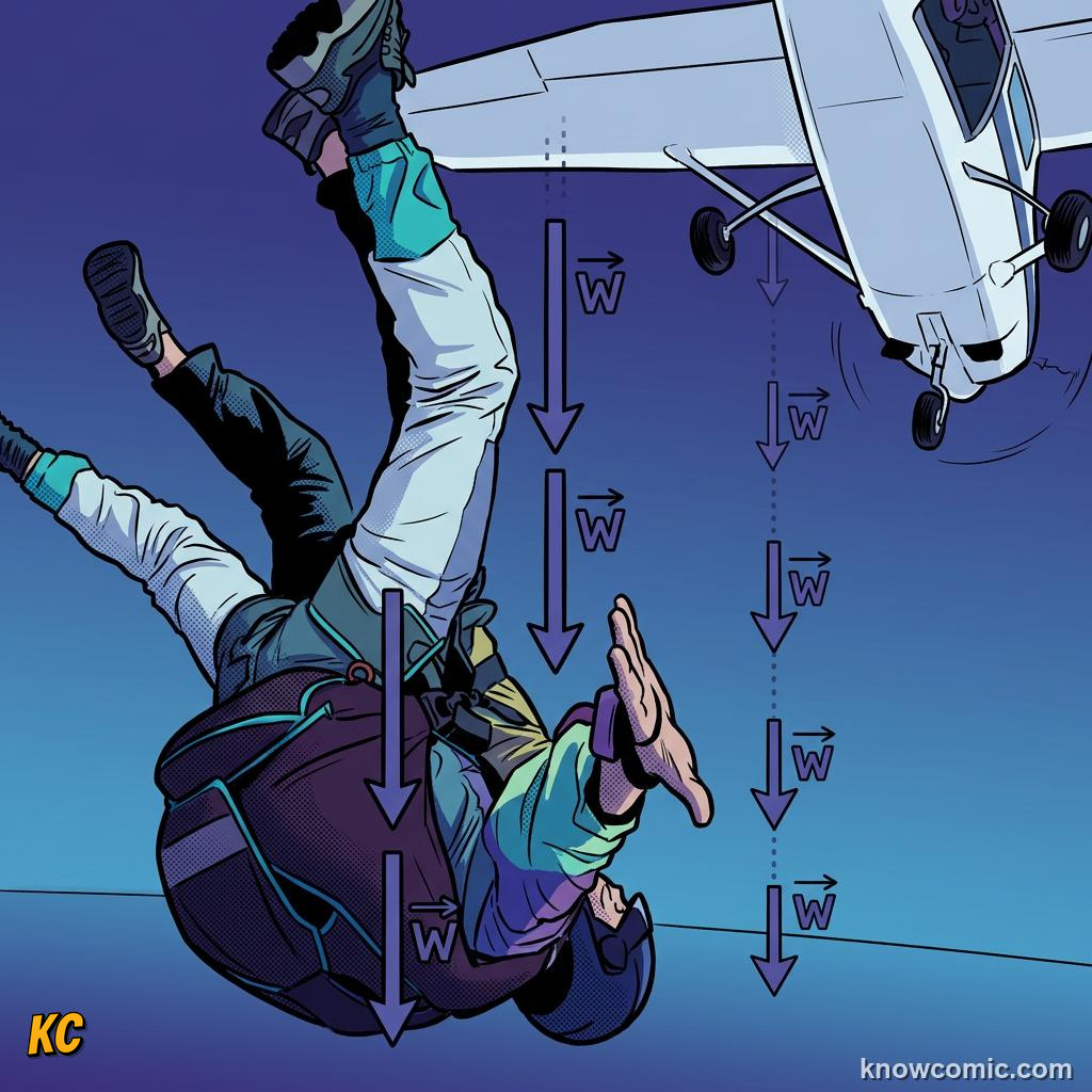 Comic illustration of air resistance pushing up on a falling object