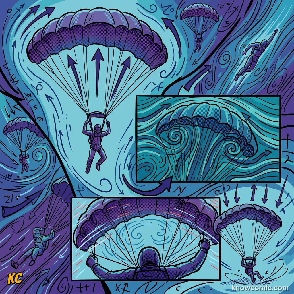 Comic illustration of a skydiver accelerating at the start of a fall