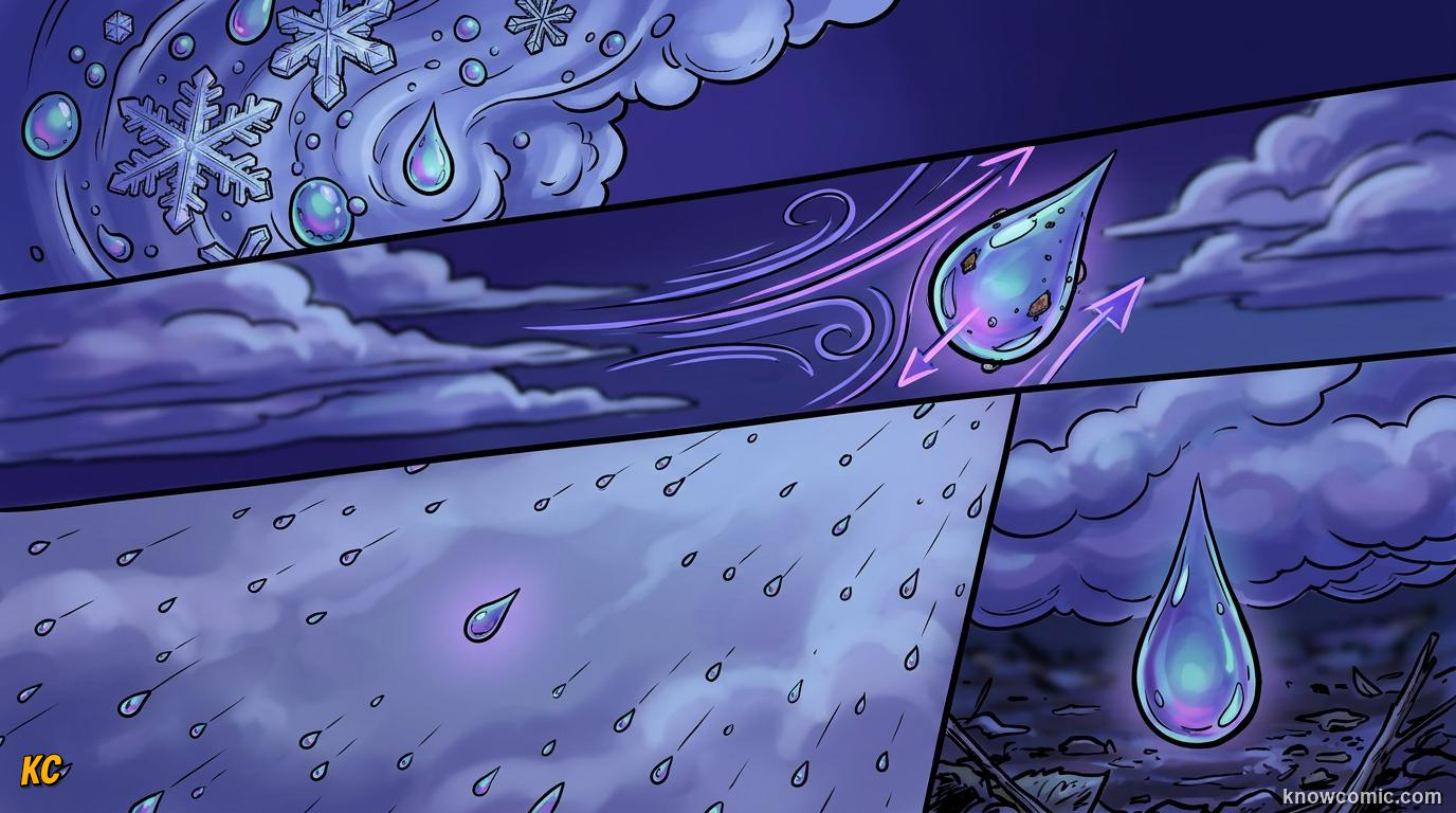 Comic illustration comparing terminal velocity of skydivers and raindrops