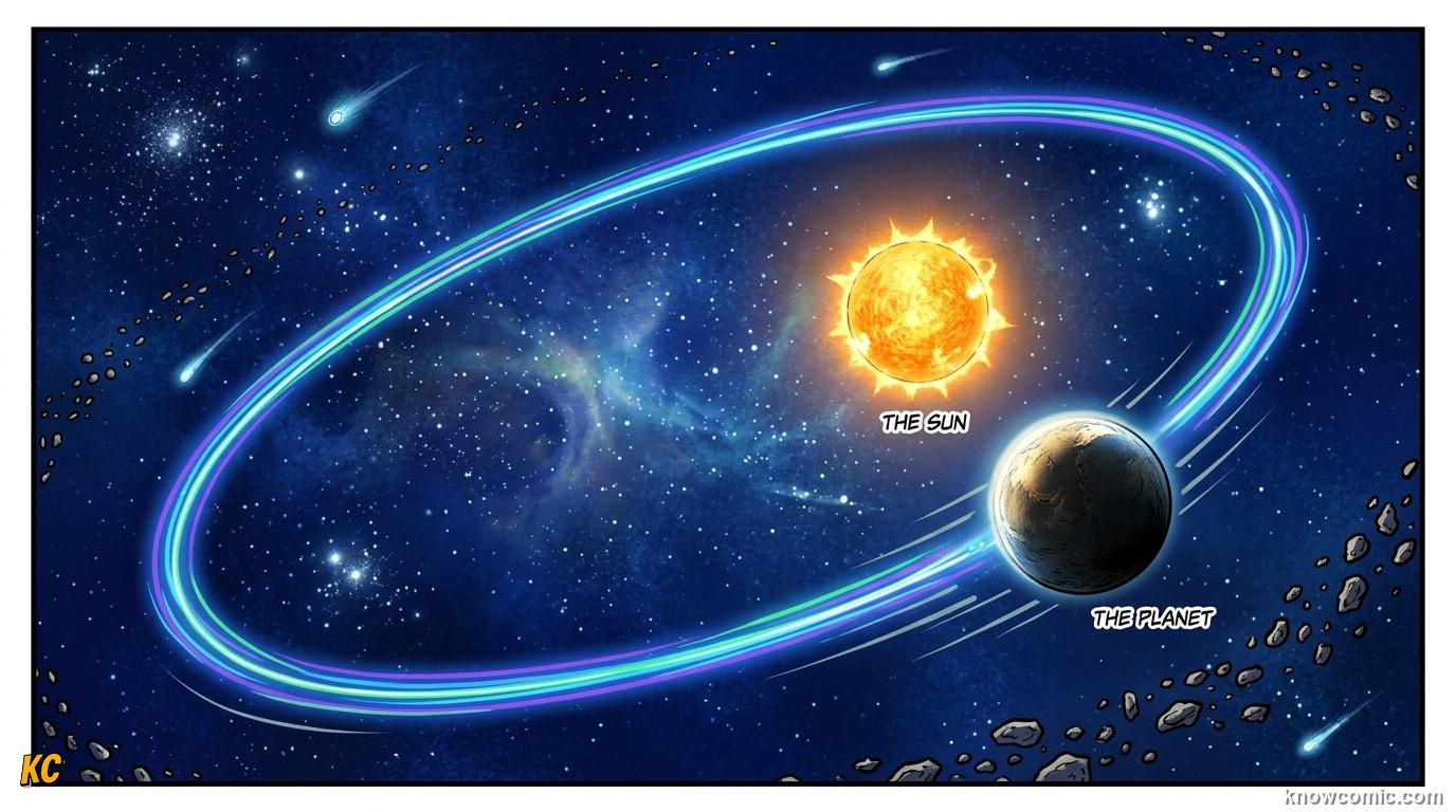 Comic illustration of planets orbiting the Sun in elliptical paths instead of perfect circles