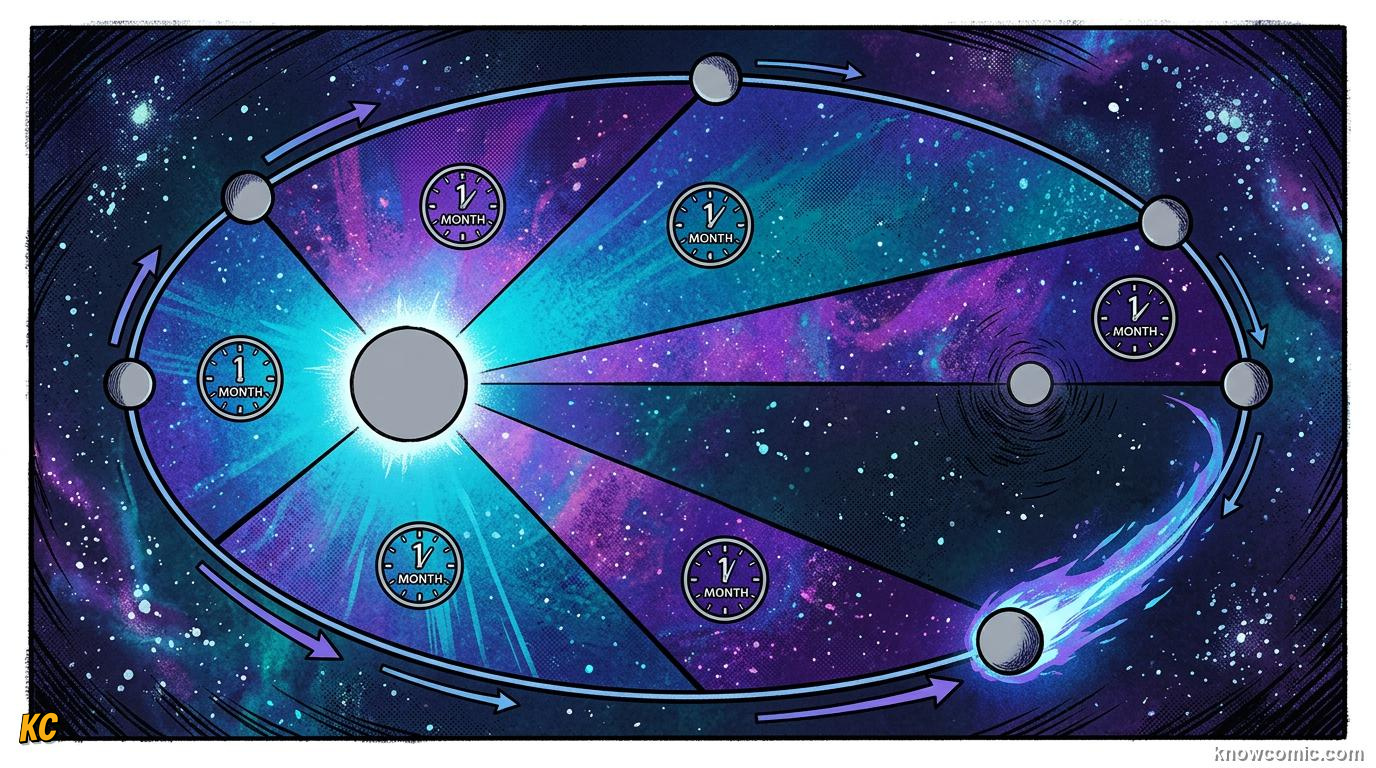 Comic diagram of Kepler's first law showing a planet in an elliptical orbit with the Sun at one focus