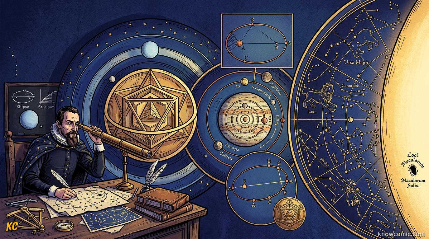 Comic diagram of Kepler's second law with equal area wedges near perihelion and aphelion