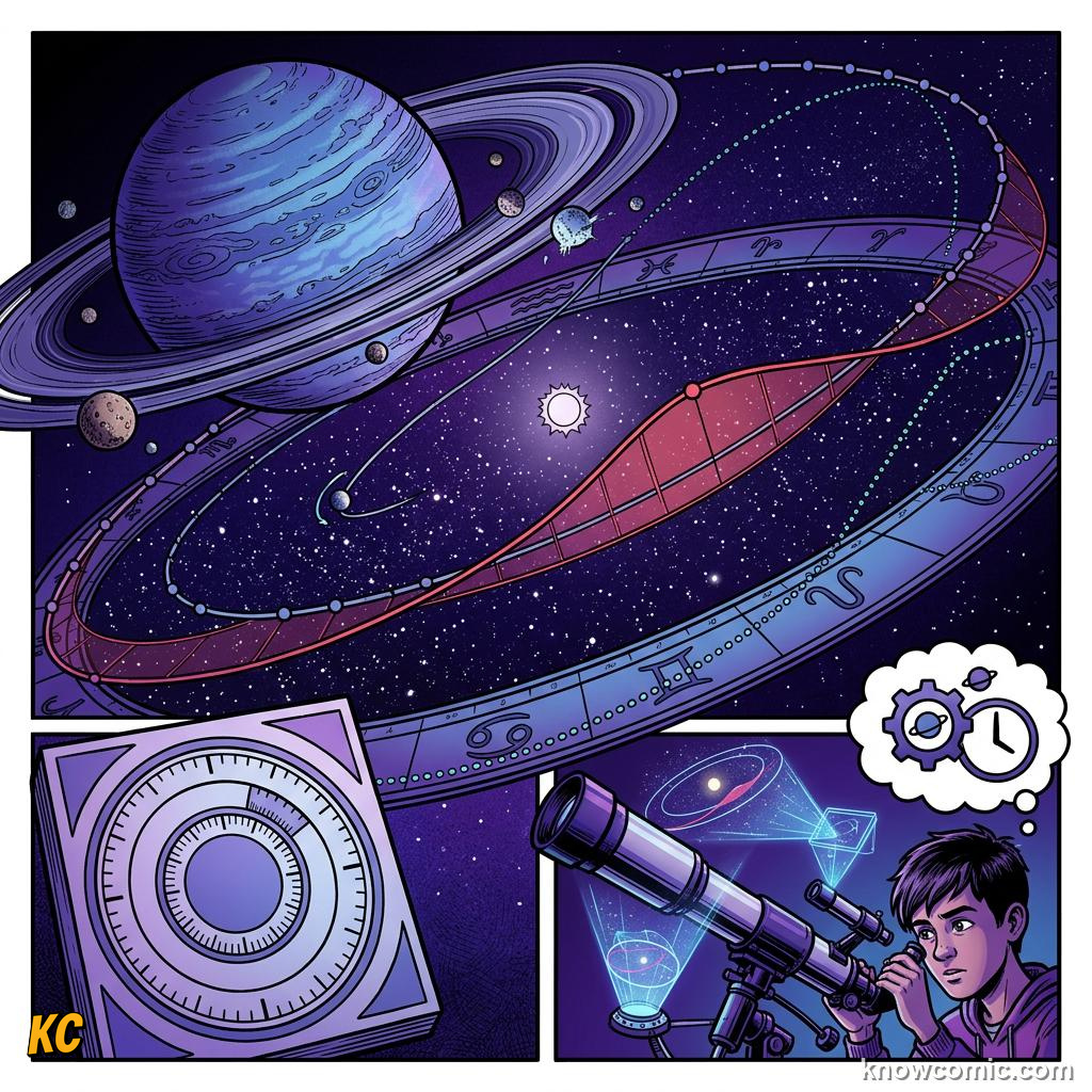 Comic illustration of Earth orbiting the Sun in one year