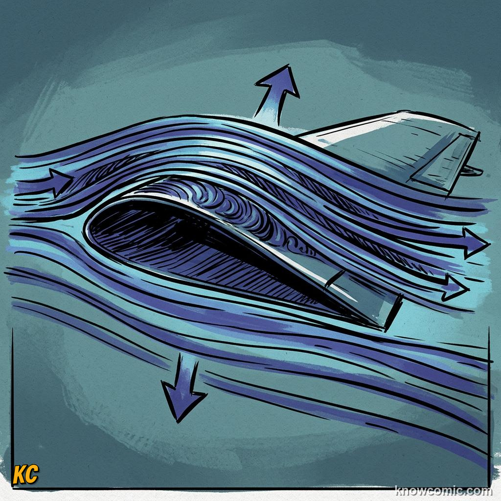 Comic illustration of slower airflow under a flat wing surface