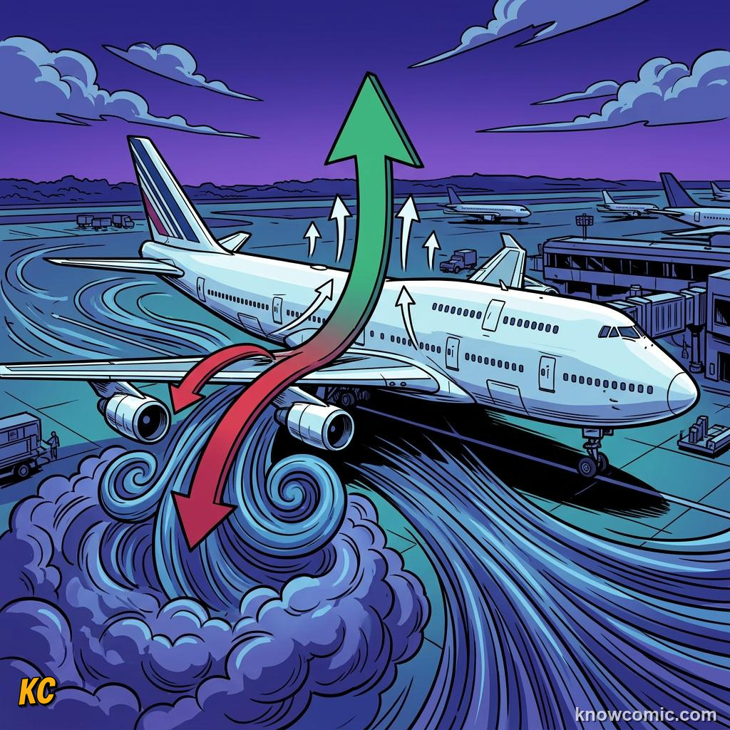 Comic illustration of a wing deflecting air downward