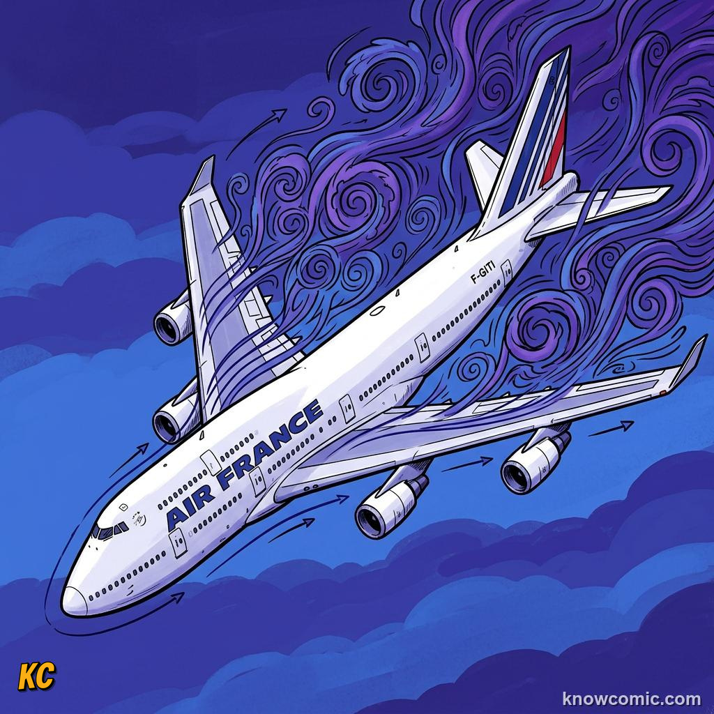 Comic illustration of an airplane wing stalling with separated airflow