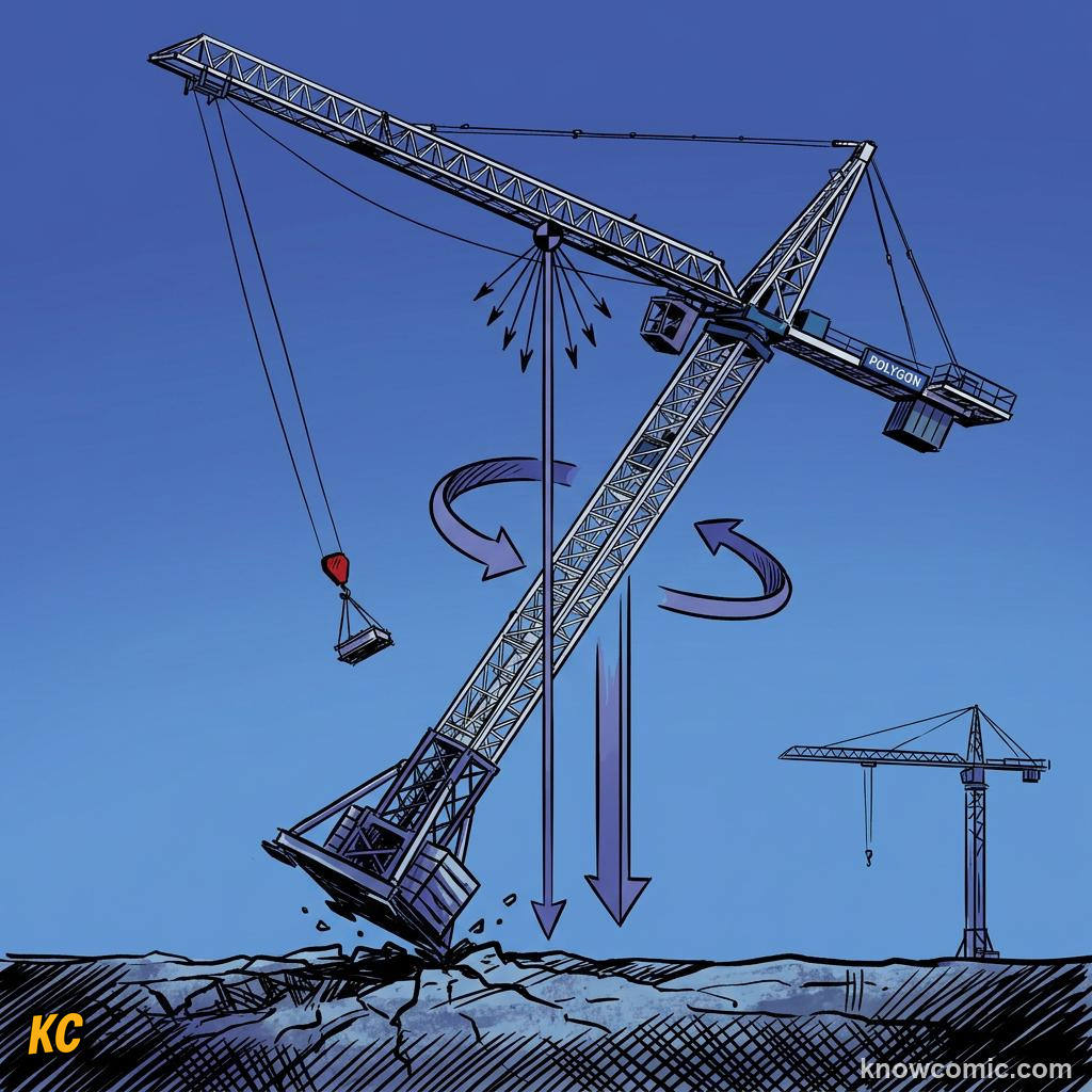 Comic illustration of tightrope walker using long pole for balance