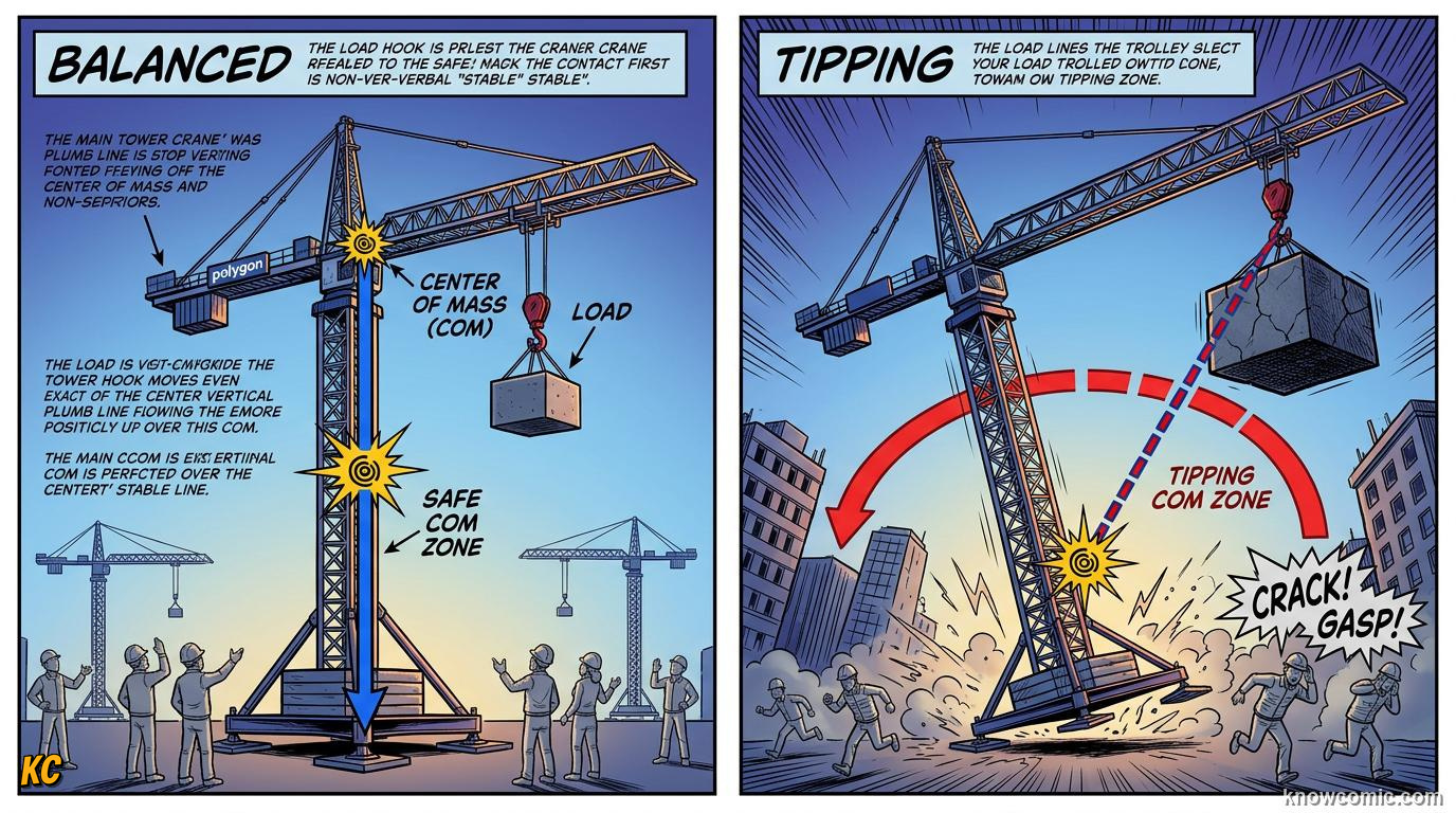 Comic illustration of center of mass following parabolic path during projectile motion
