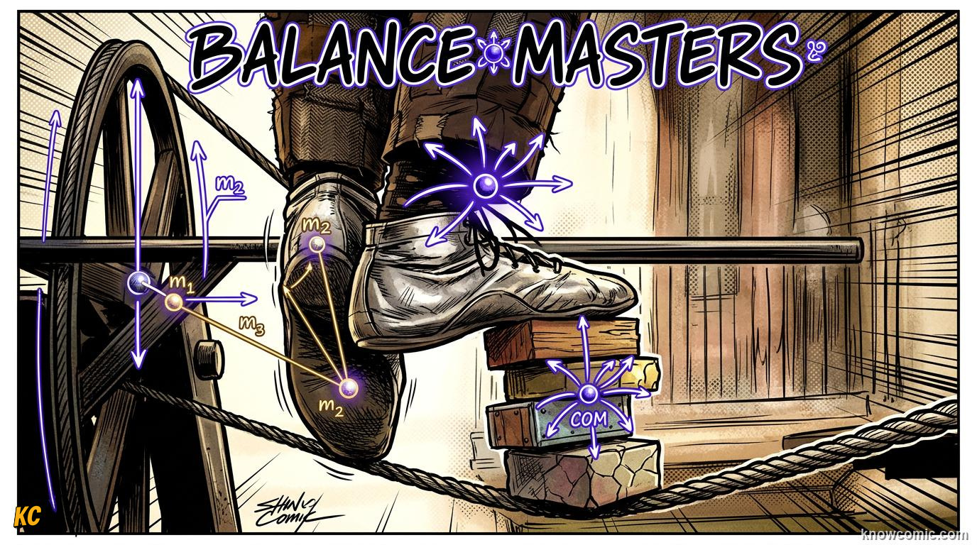 Comic illustration of finding center of mass by balancing an object on a finger