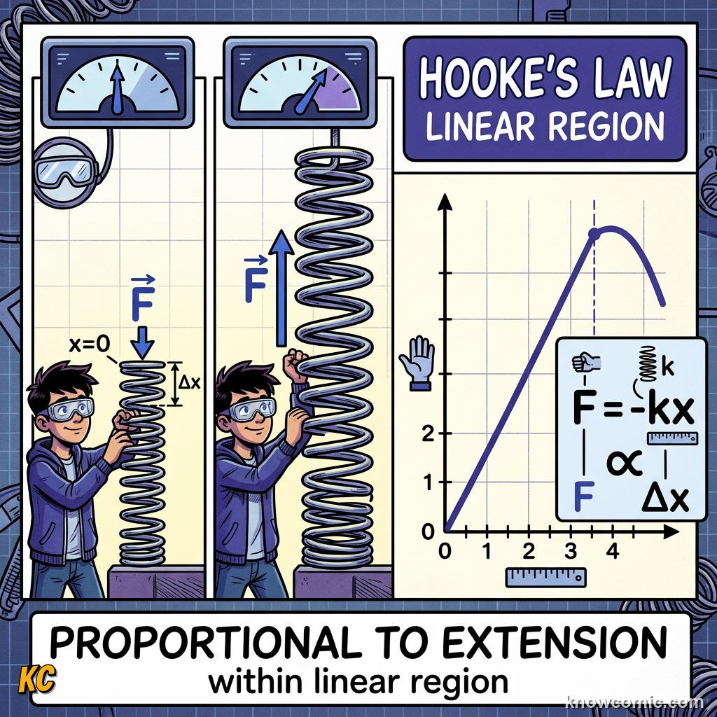 Comic illustration of restoration force on a stretched spring