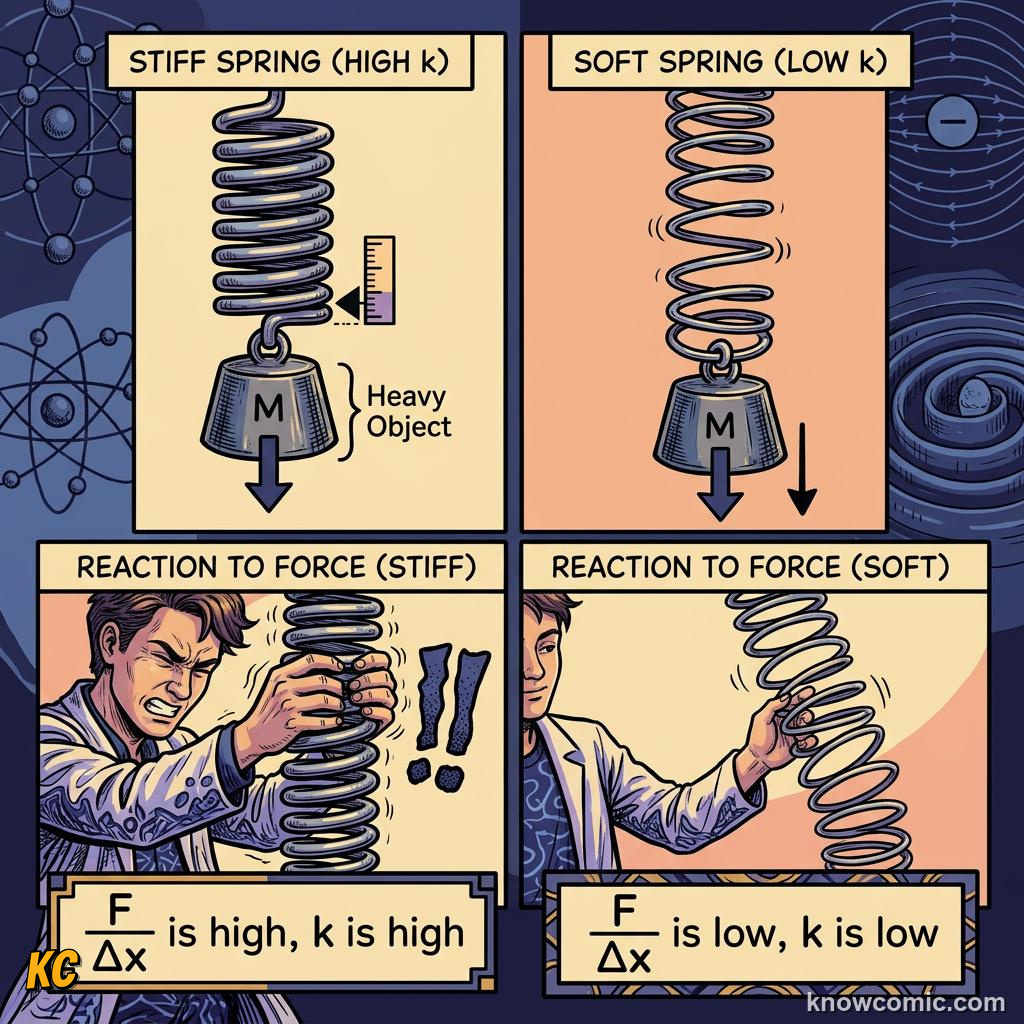 Comic illustration comparing stiff and soft springs with different spring constants