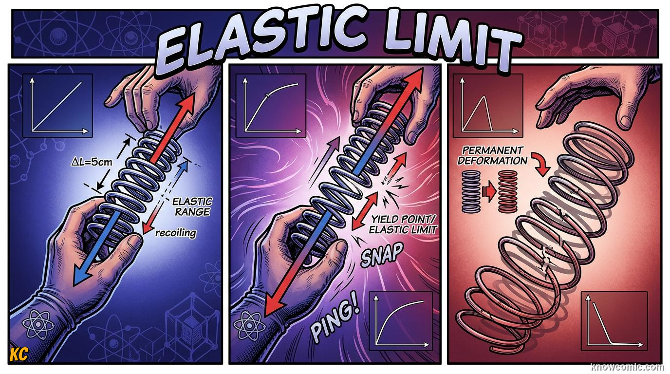Comic illustration of elastic limit on force-extension graph