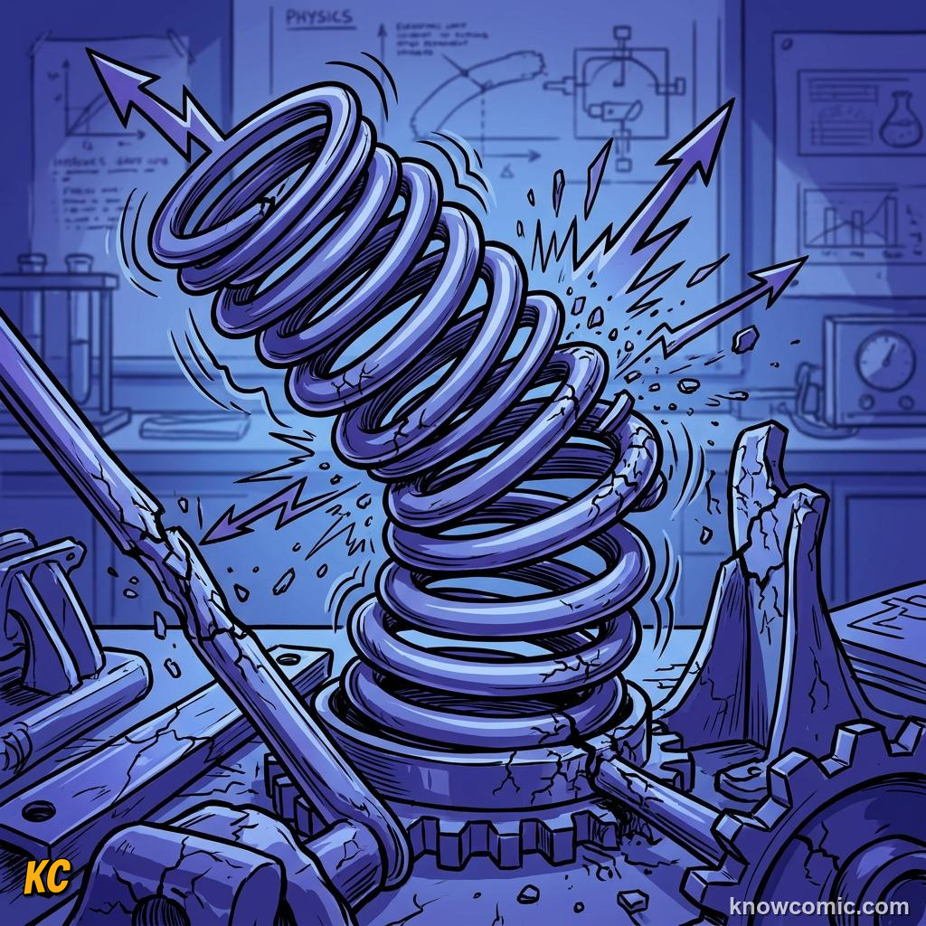 Comic illustration of spring obeying Hooke's law within elastic limit