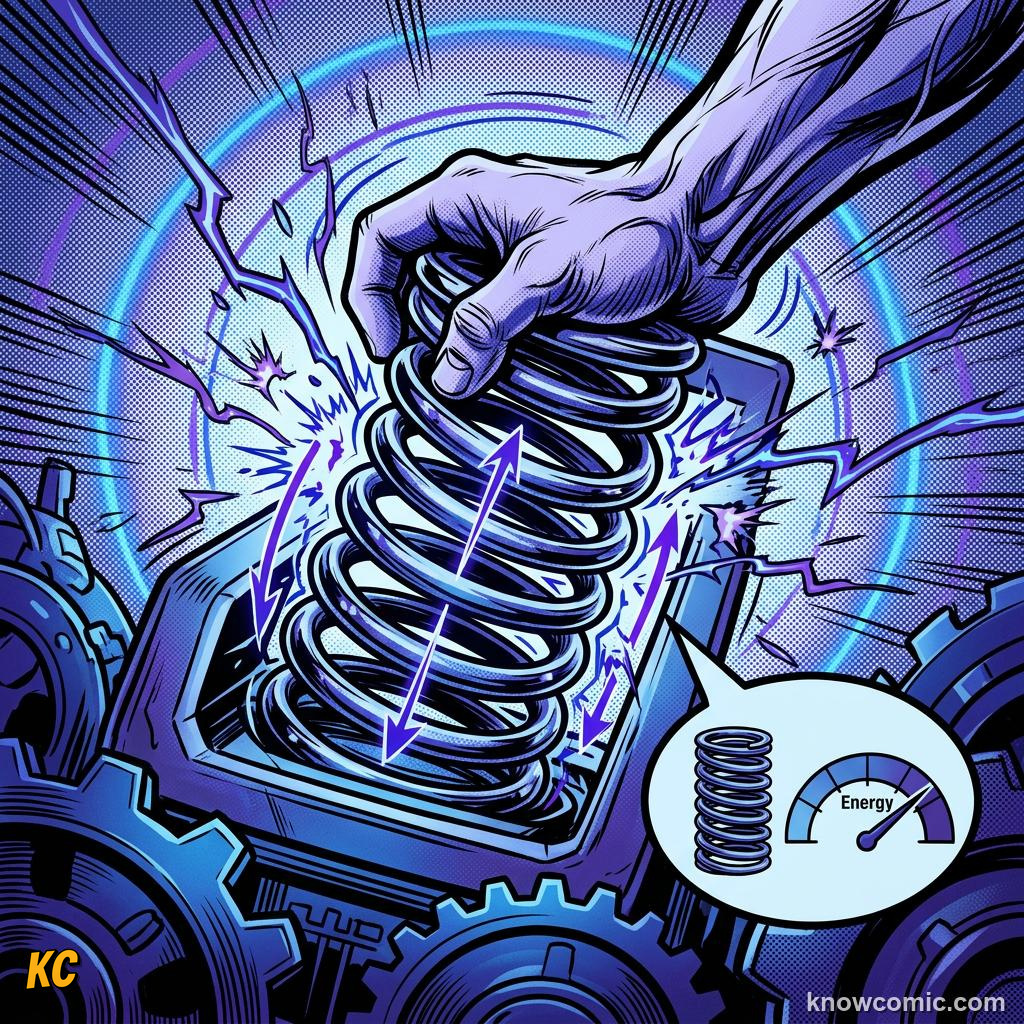 Comic illustration of elastic energy in a bow and arrow