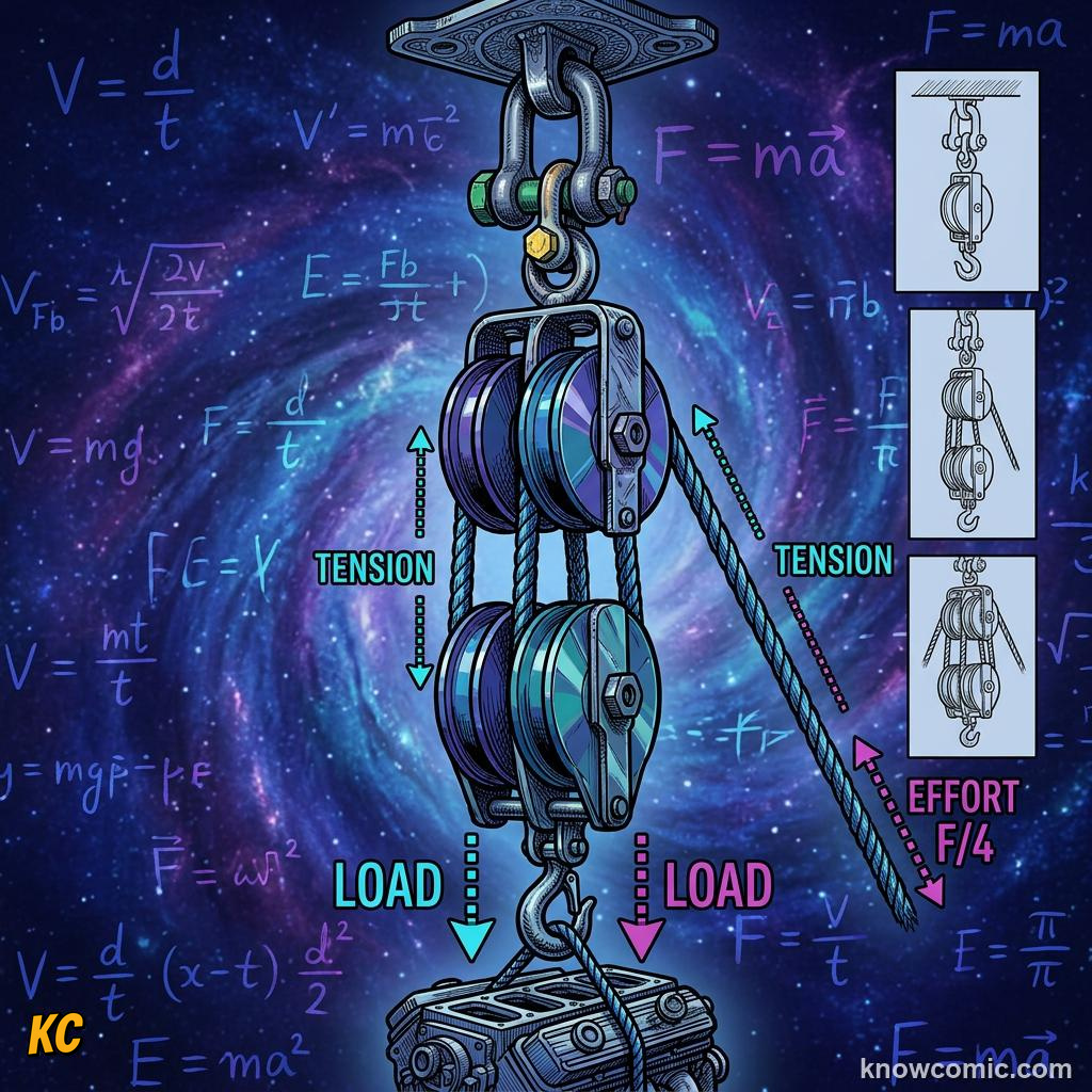 Comic illustration of output load force lifted by a simple machine