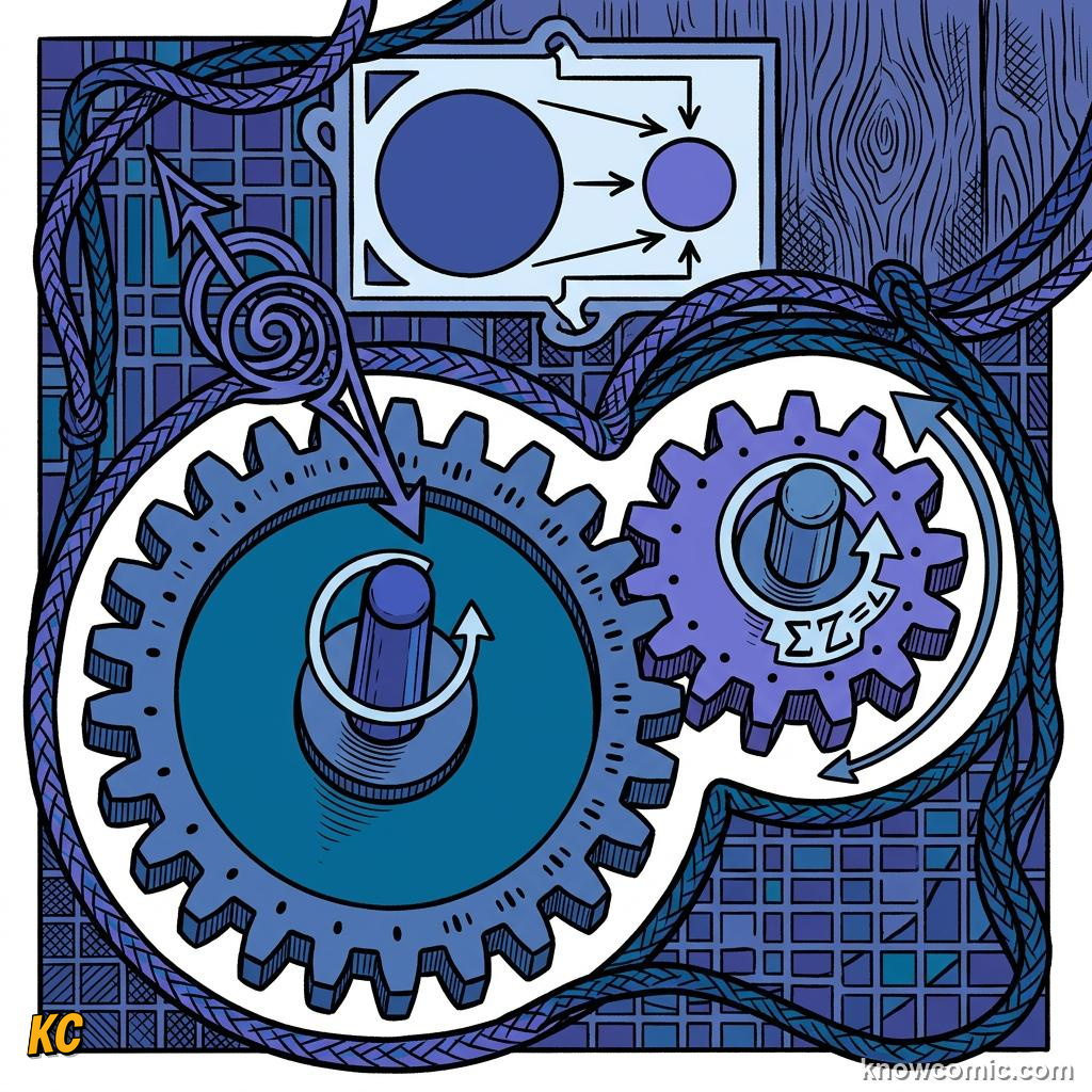 Comic illustration of movable pulley giving mechanical advantage of two