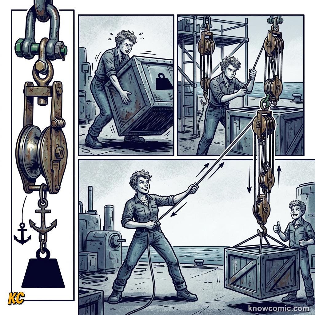 Comic illustration of everyday tools using mechanical advantage