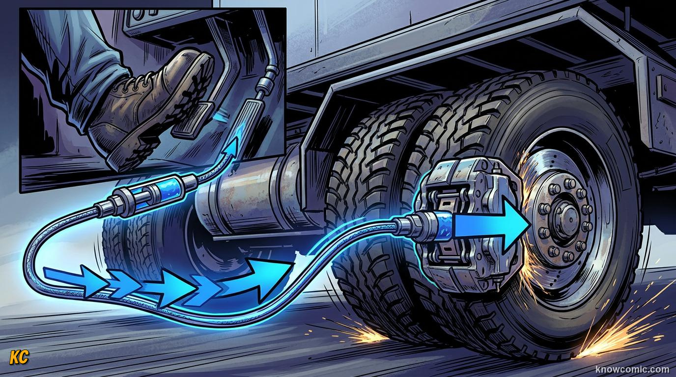 Comic illustration of pressure spreading through liquid inside a sealed container