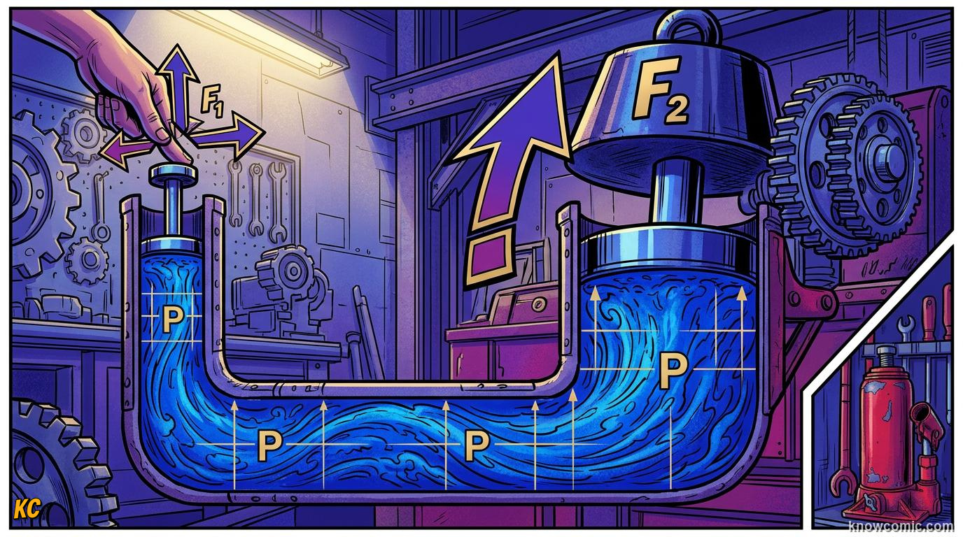 Comic illustration of Blaise Pascal demonstrating pressure transmission in a sealed fluid
