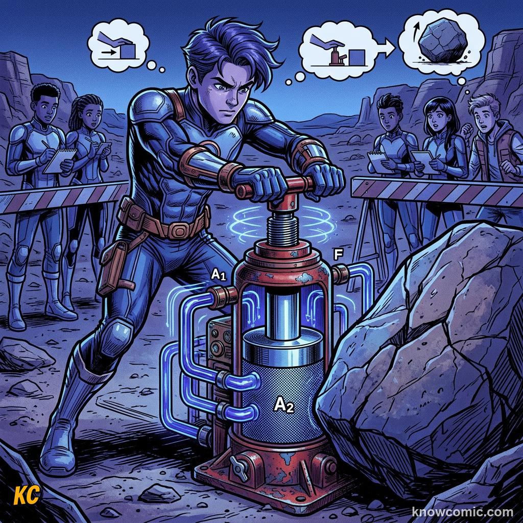 Comic illustration of Pascal's barrel experiment with a long tube and water pressure