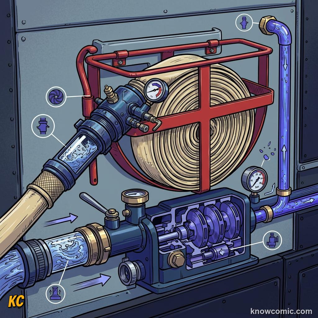 Comic illustration of excavator and forklift arms powered by hydraulic cylinders