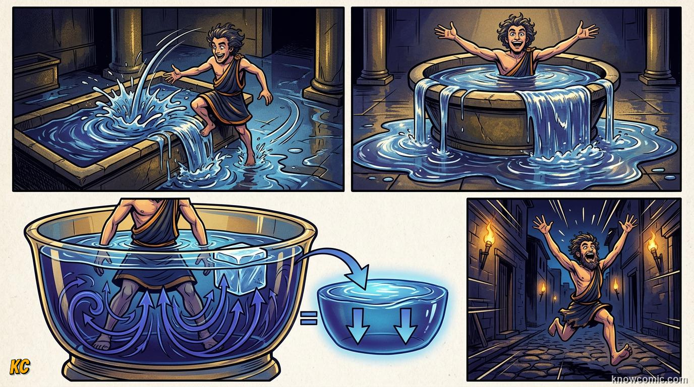 Comic illustration of submarines life jackets and hot air balloons using buoyancy principles