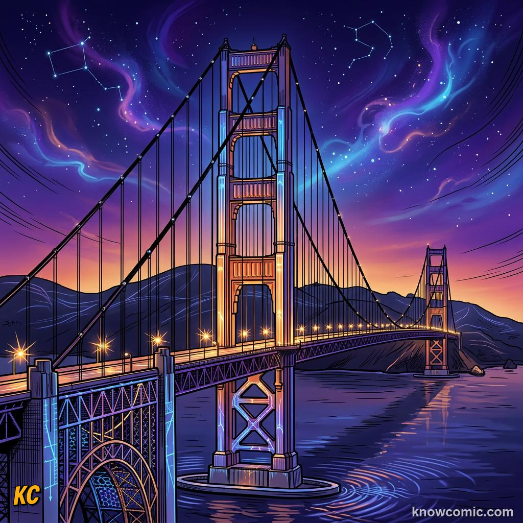 Comic illustration of crane cable-stayed bridge and zip line demonstrating tension