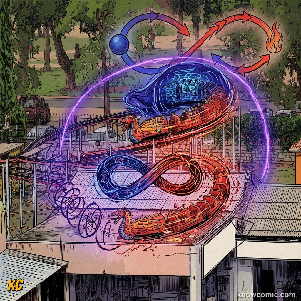 Comic illustration of friction generating heat during a sliding collision