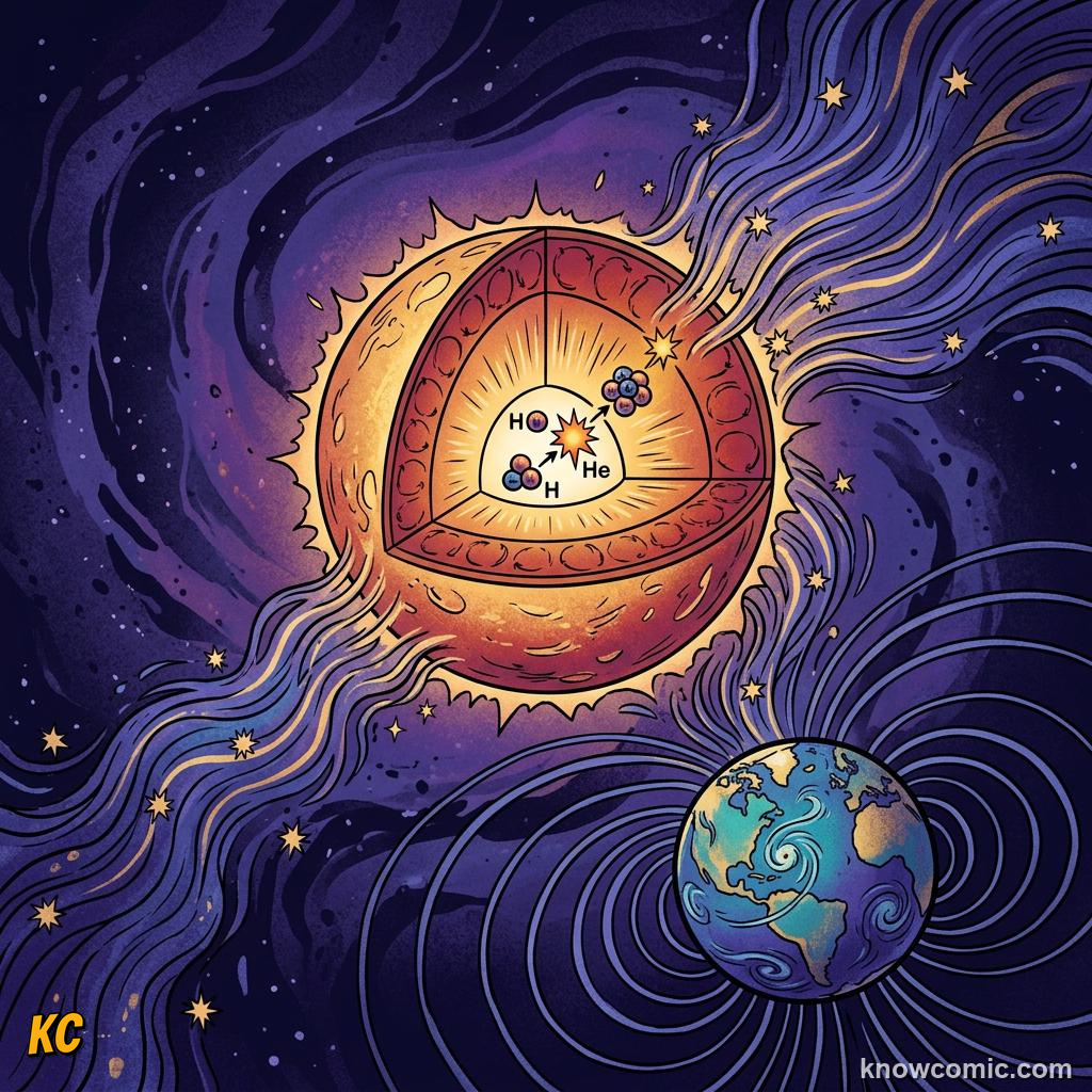 Comic illustration of chemical energy in food and batteries