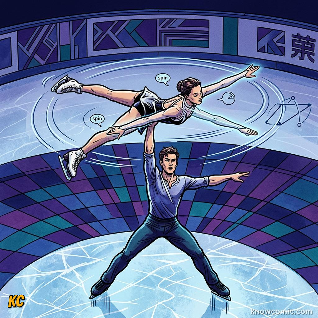 Comic illustration comparing moment of inertia with mass spread far from the spin axis