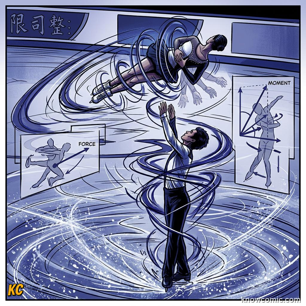 Comic illustration of angular velocity omega measuring how fast an object rotates