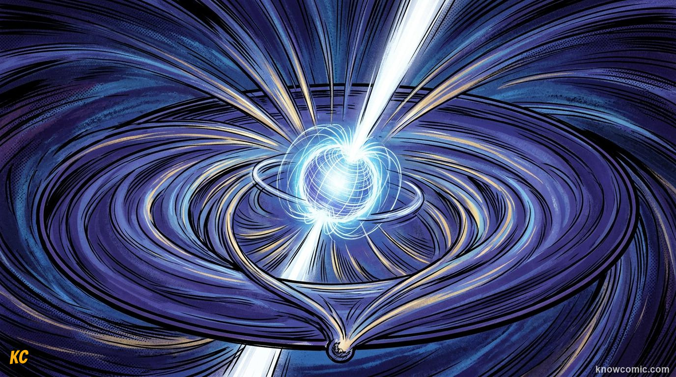 Comic illustration of a gyroscope resisting tilt and showing precession motion