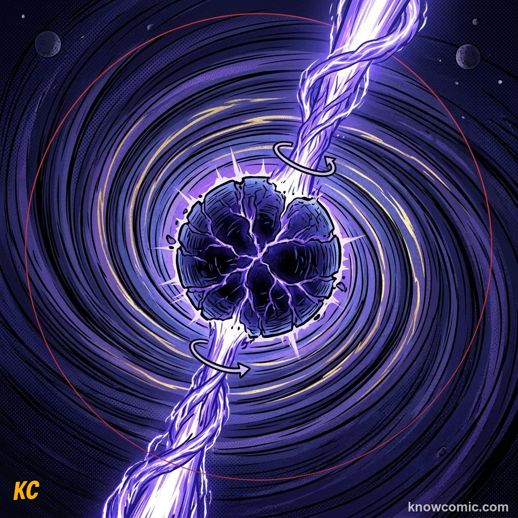 Comic illustration of gyroscope precession with spin axis sweeping in a circle