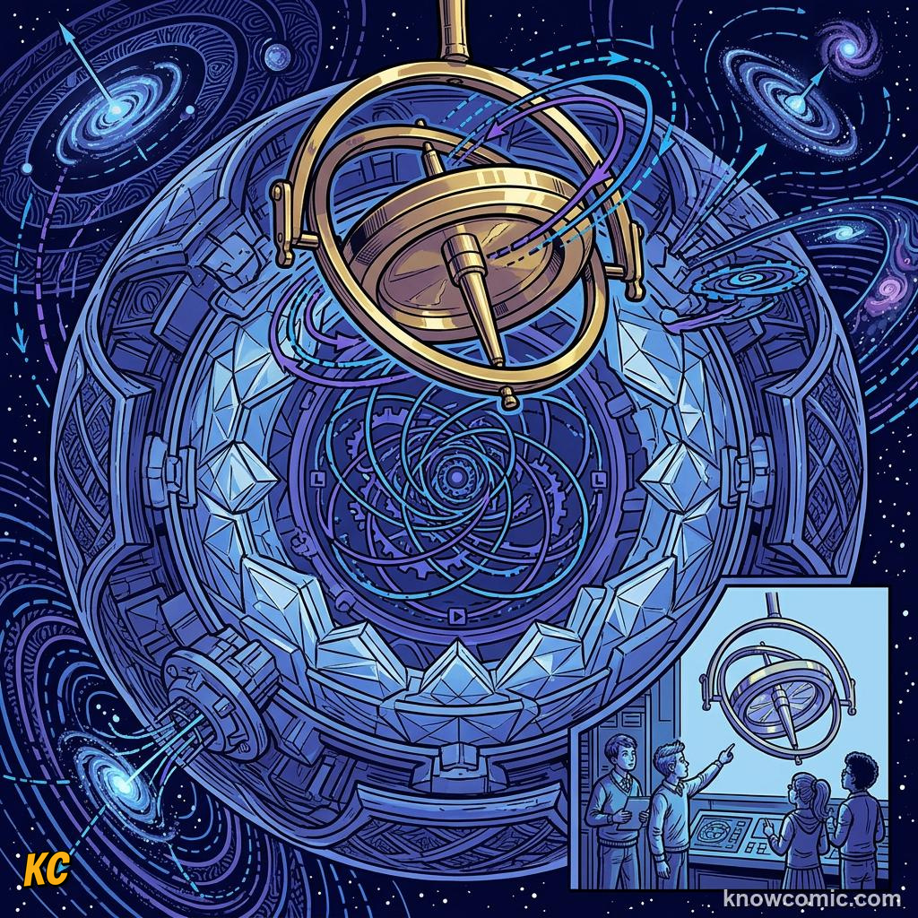 Comic illustration of everyday angular momentum examples including tops divers and planets