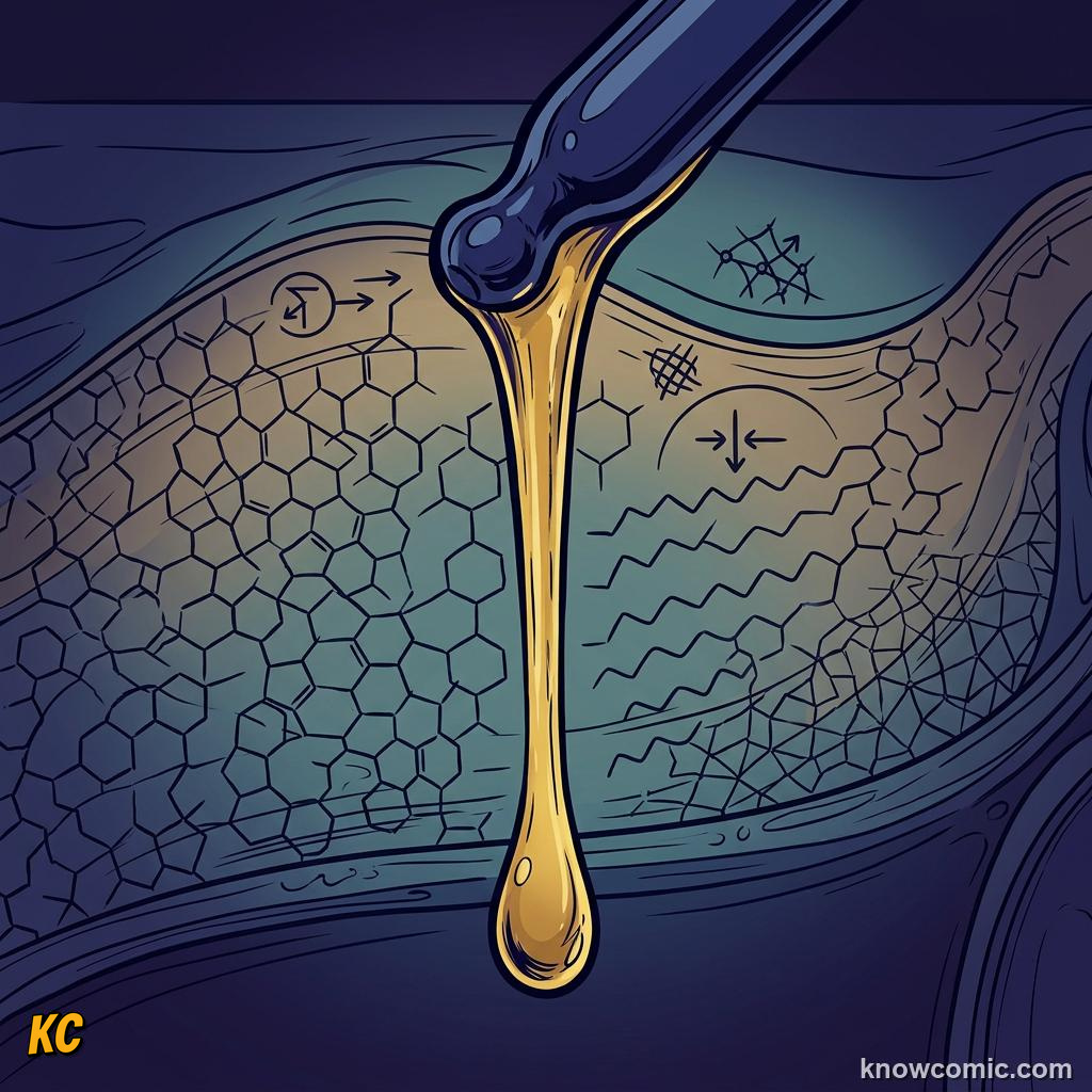 Comic illustration of thick honey dripping slowly from a spoon