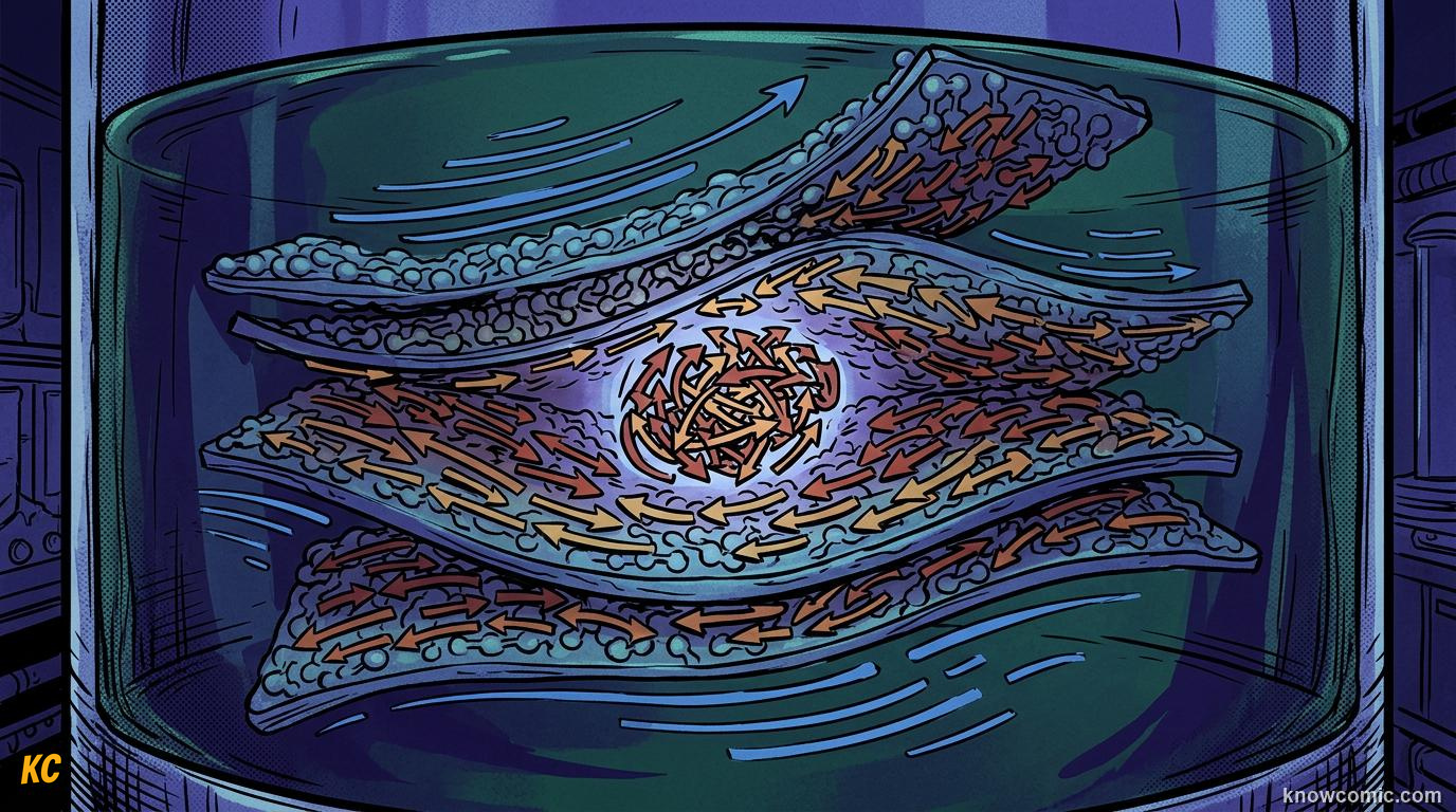 Comic illustration of fluid layers sliding past each other with friction between them