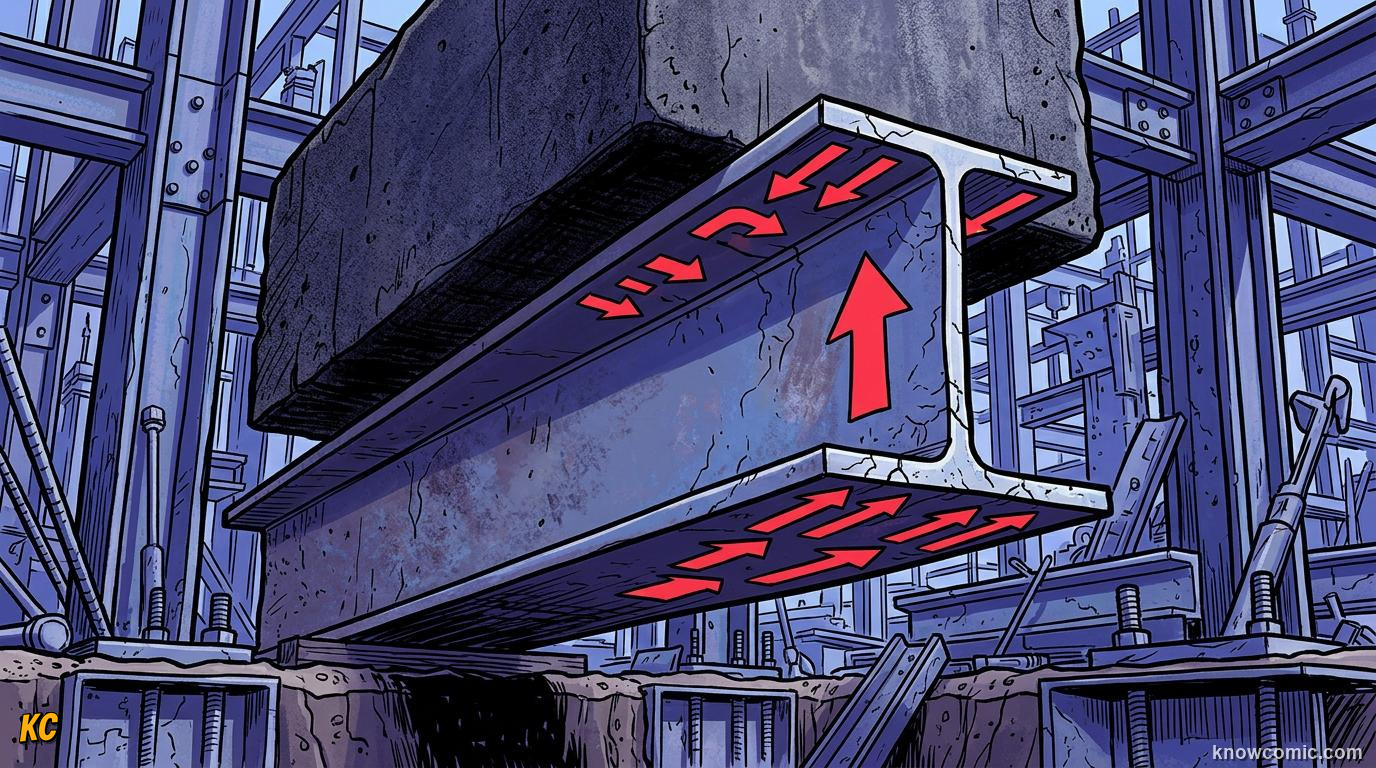 Comic panel about stress and strain: The Load Test, educational kids illustration