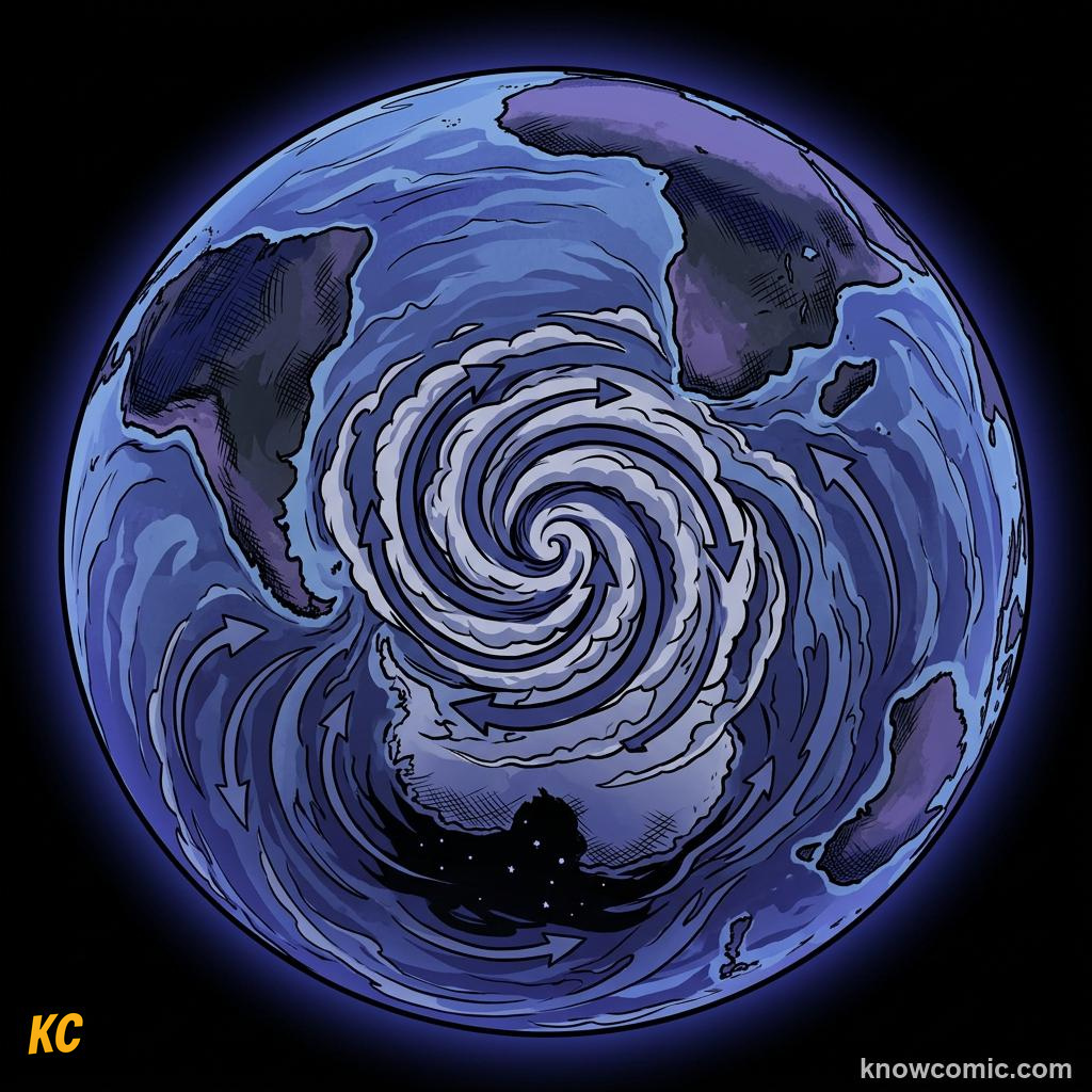 Comic panel about coriolis effect: Long Trips Matter, educational kids illustration