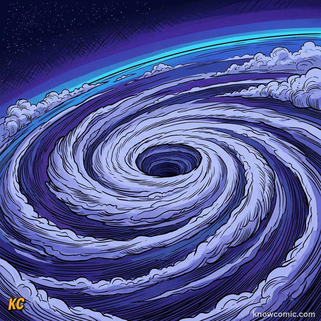 Comic panel about coriolis effect: Rotating Frame, educational kids illustration