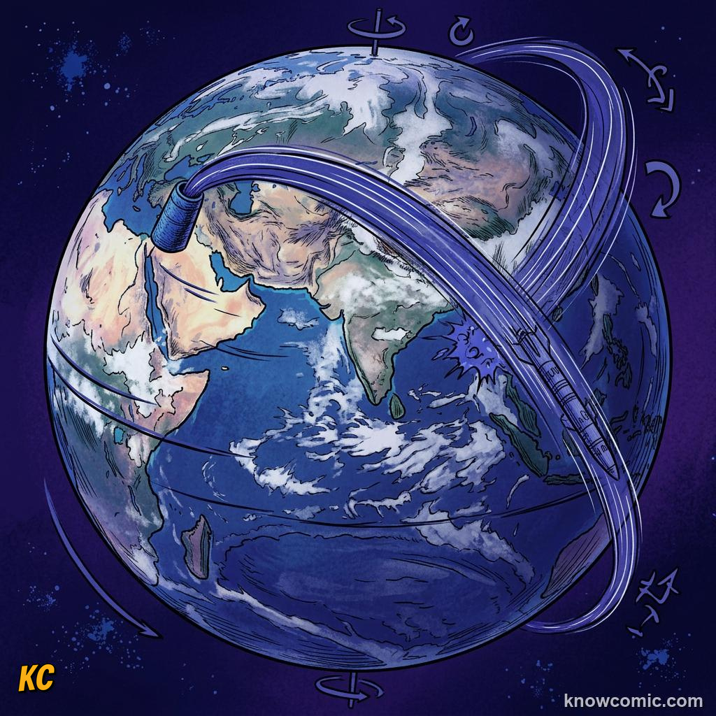 Comic panel about coriolis effect: Northern Hemisphere, educational kids illustration